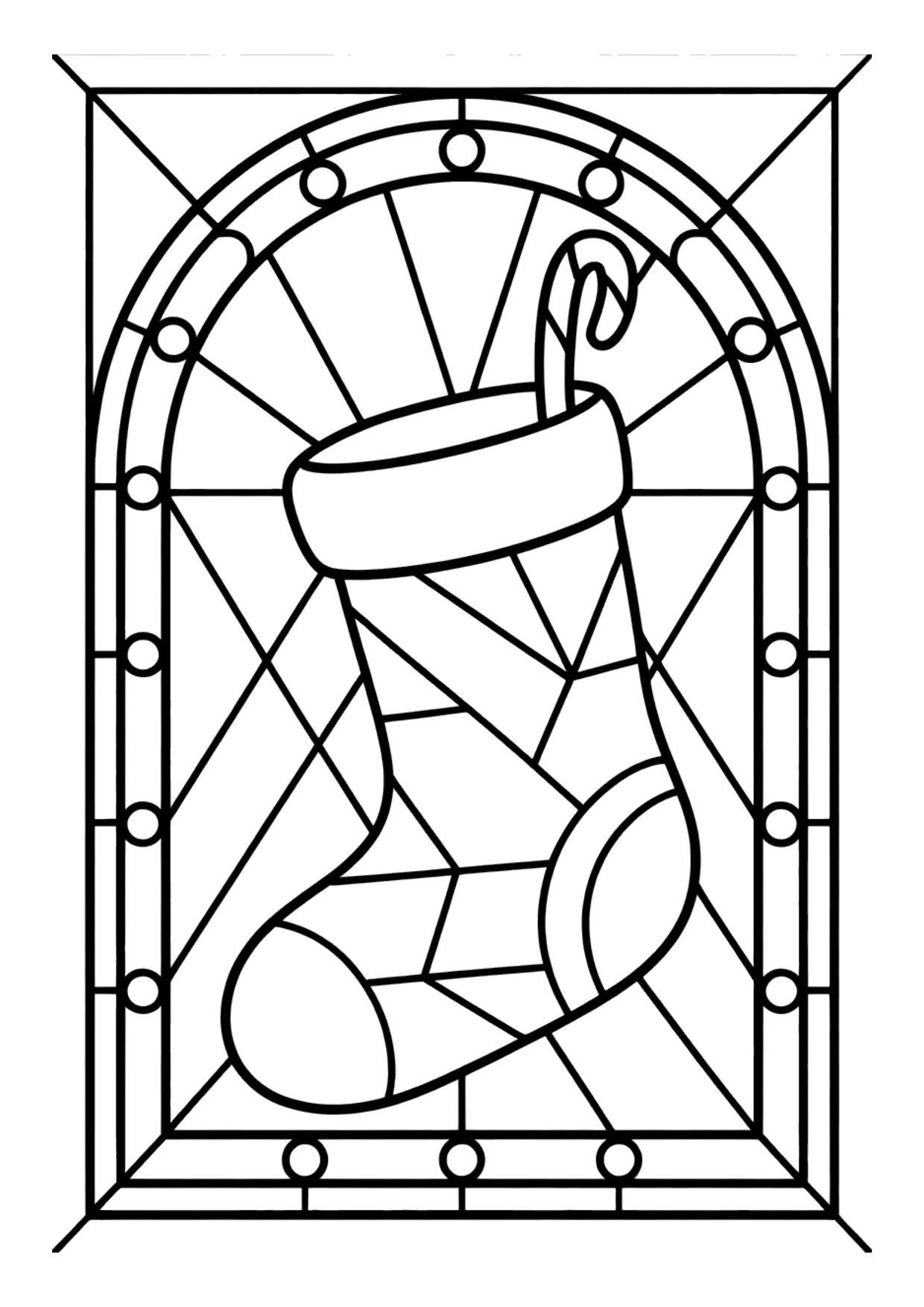 Dibujo de calcetín de Navidad estilo vitral para colorear