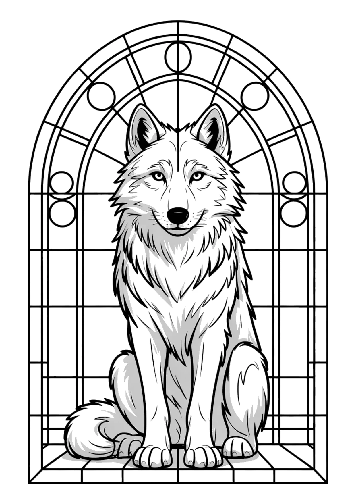 Desenho de um lobo em estilo vitral para colorir