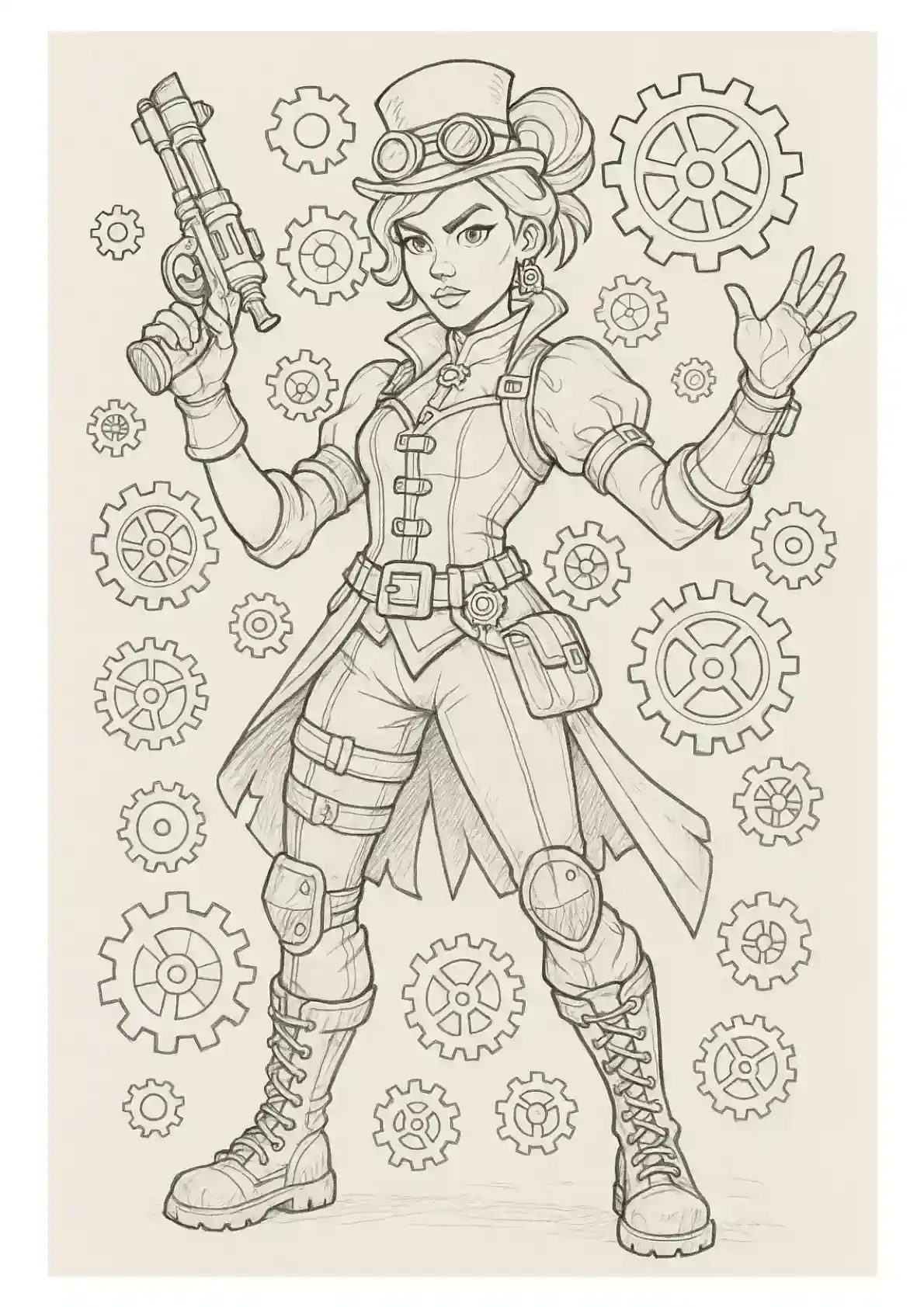 Steampunk Girl Coloring Page