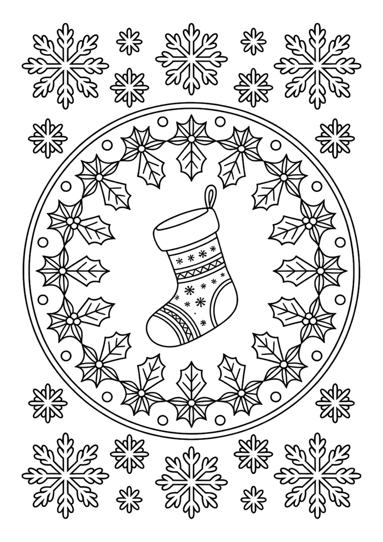 Dibujo de mandala de calcetín de Navidad para adultos para colorear