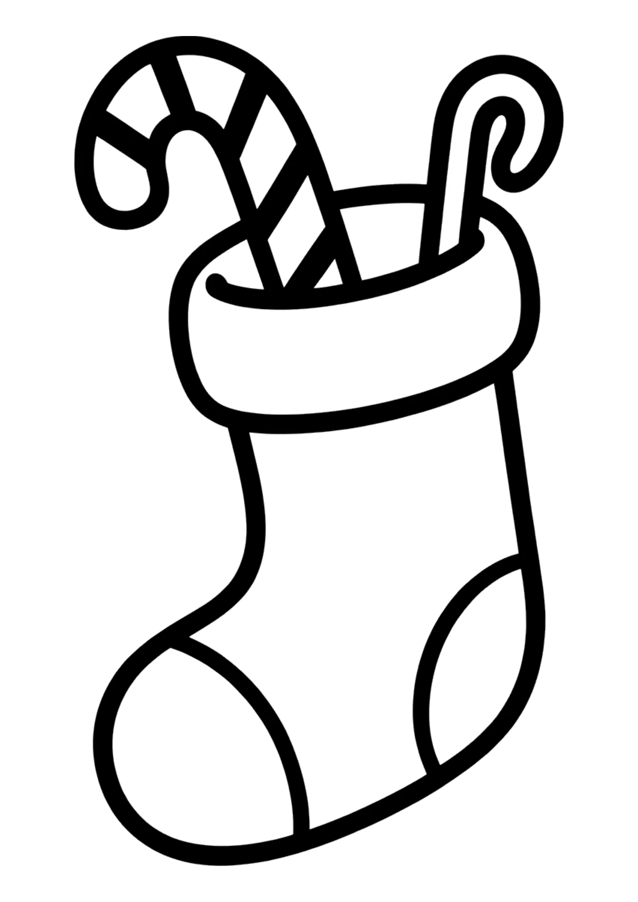 Dibujo fácil de un calcetín con un bastón de caramelo para colorear