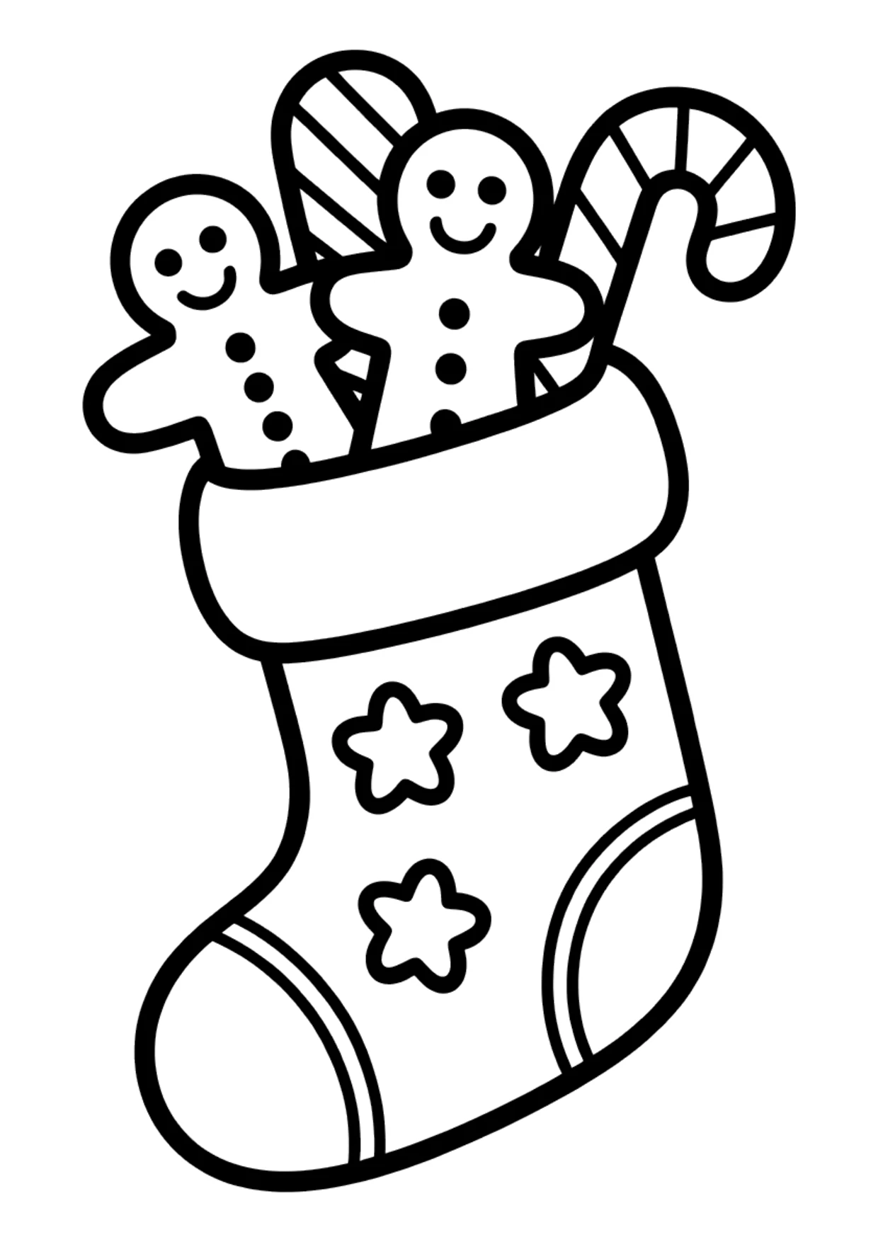 Dibujo para niños de un calcetín con galletas de jengibre para colorear