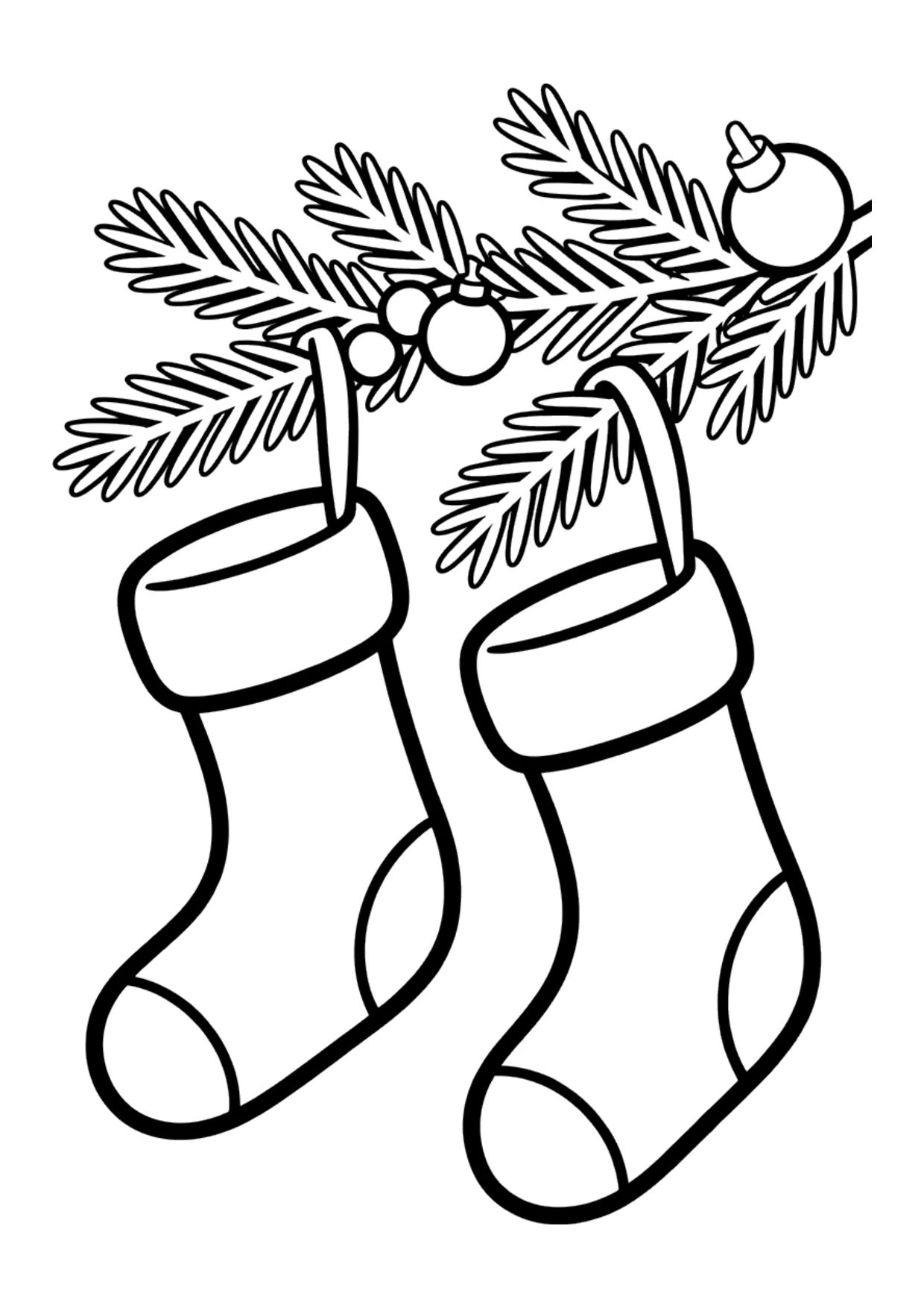 Dibujo para niños de pequeños calcetines en la rama de un árbol para colorear