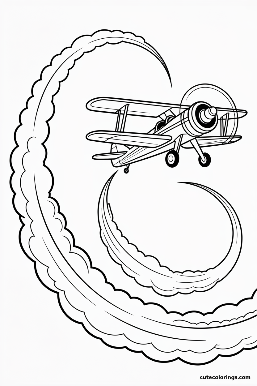 Vintage biplane performing loop with smoke trails