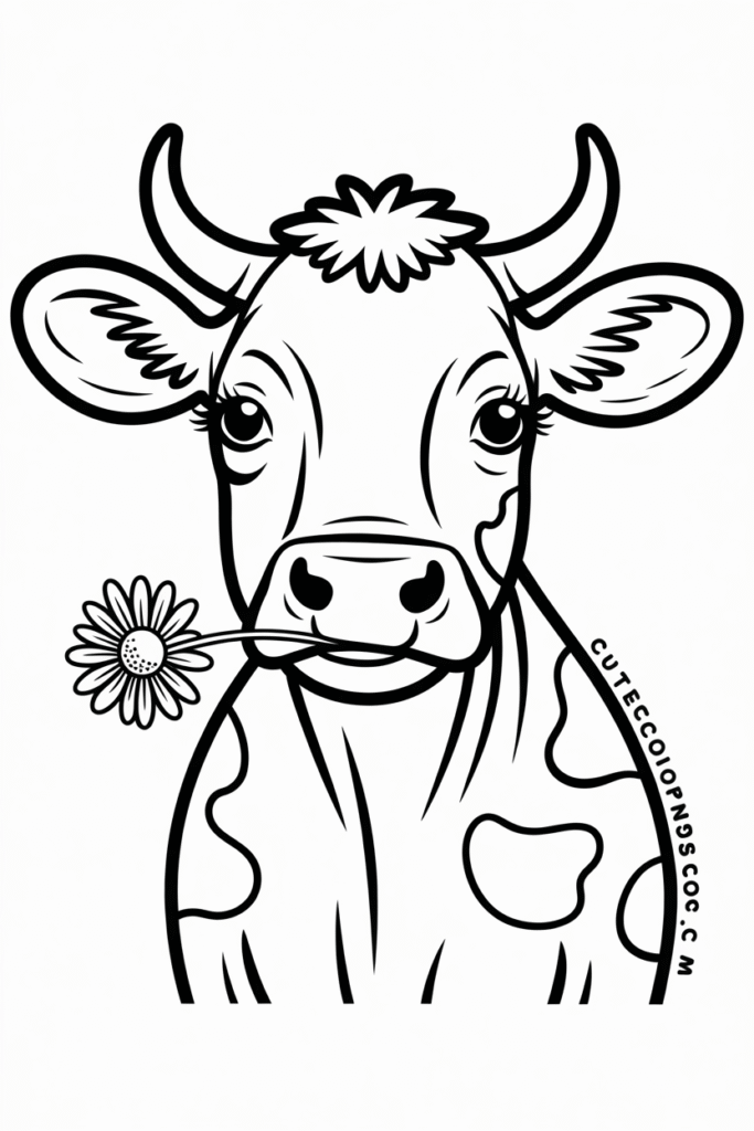 Sweet Cow Holding Daisy Flower Mouth