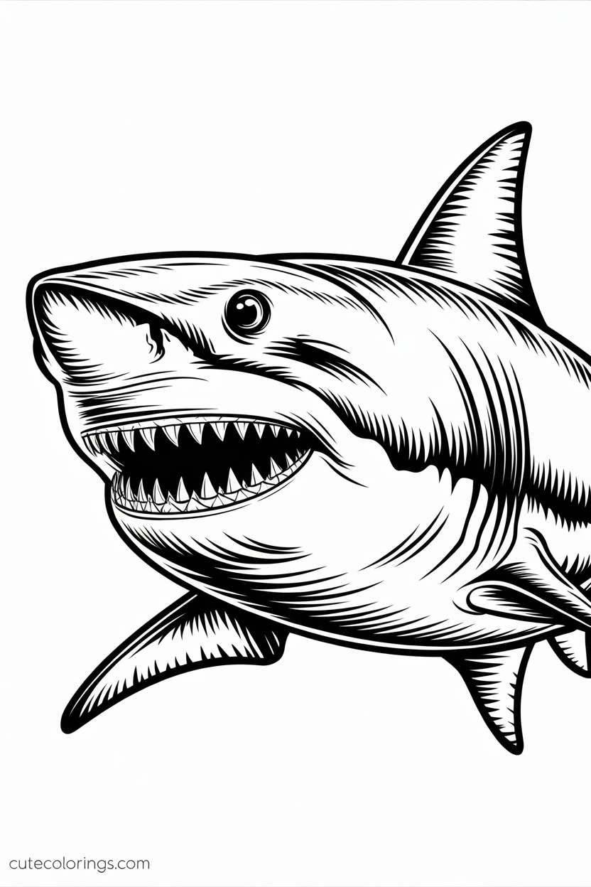 Realistic great white shark in swimming pose detail