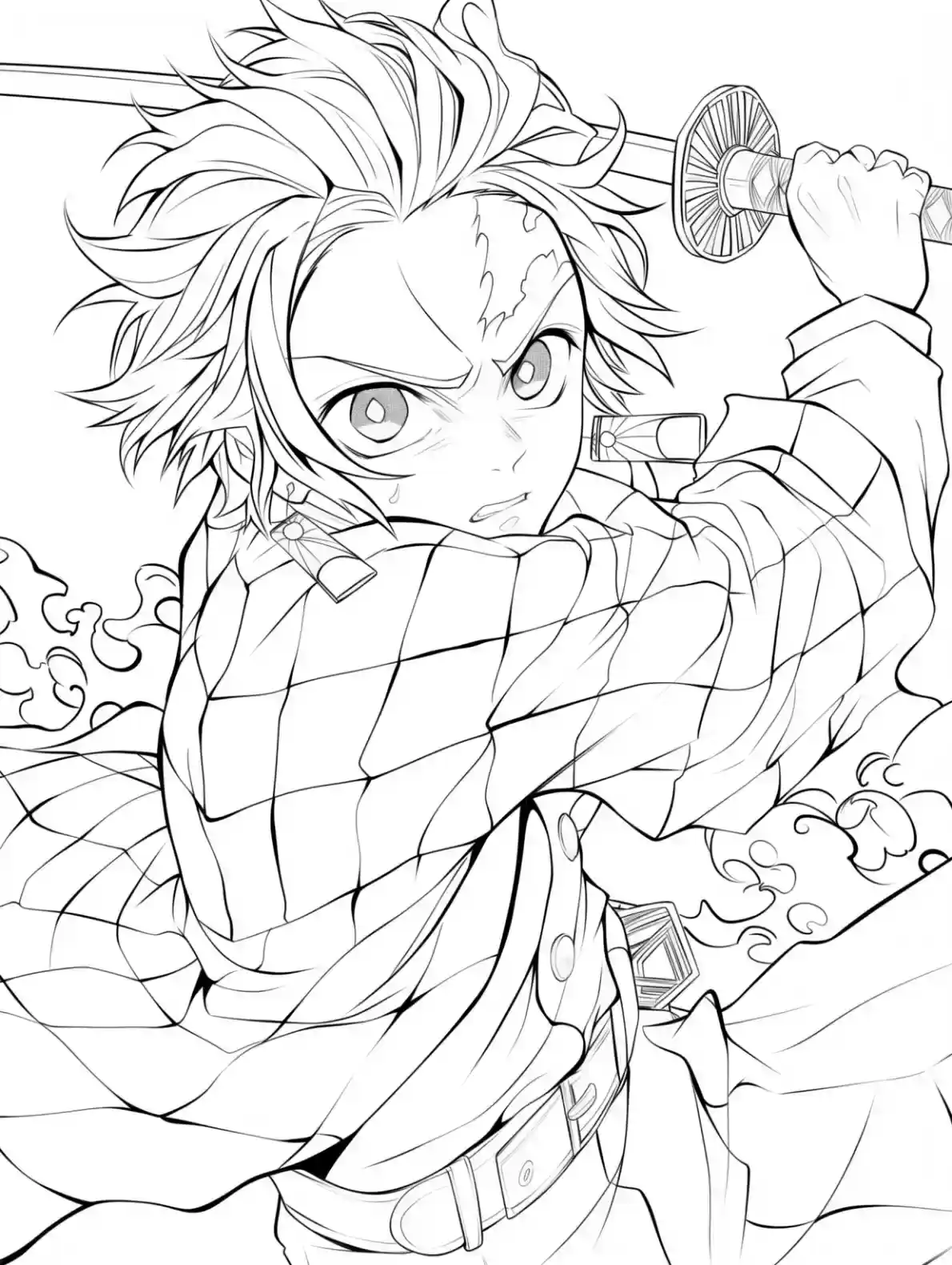 Tanjiro Action Coloring Page
