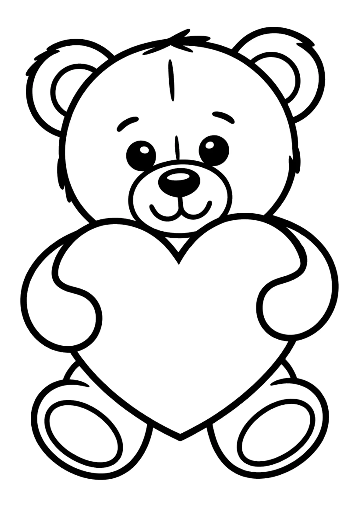 Coloriage facile d’un ourson qui serre un cœur