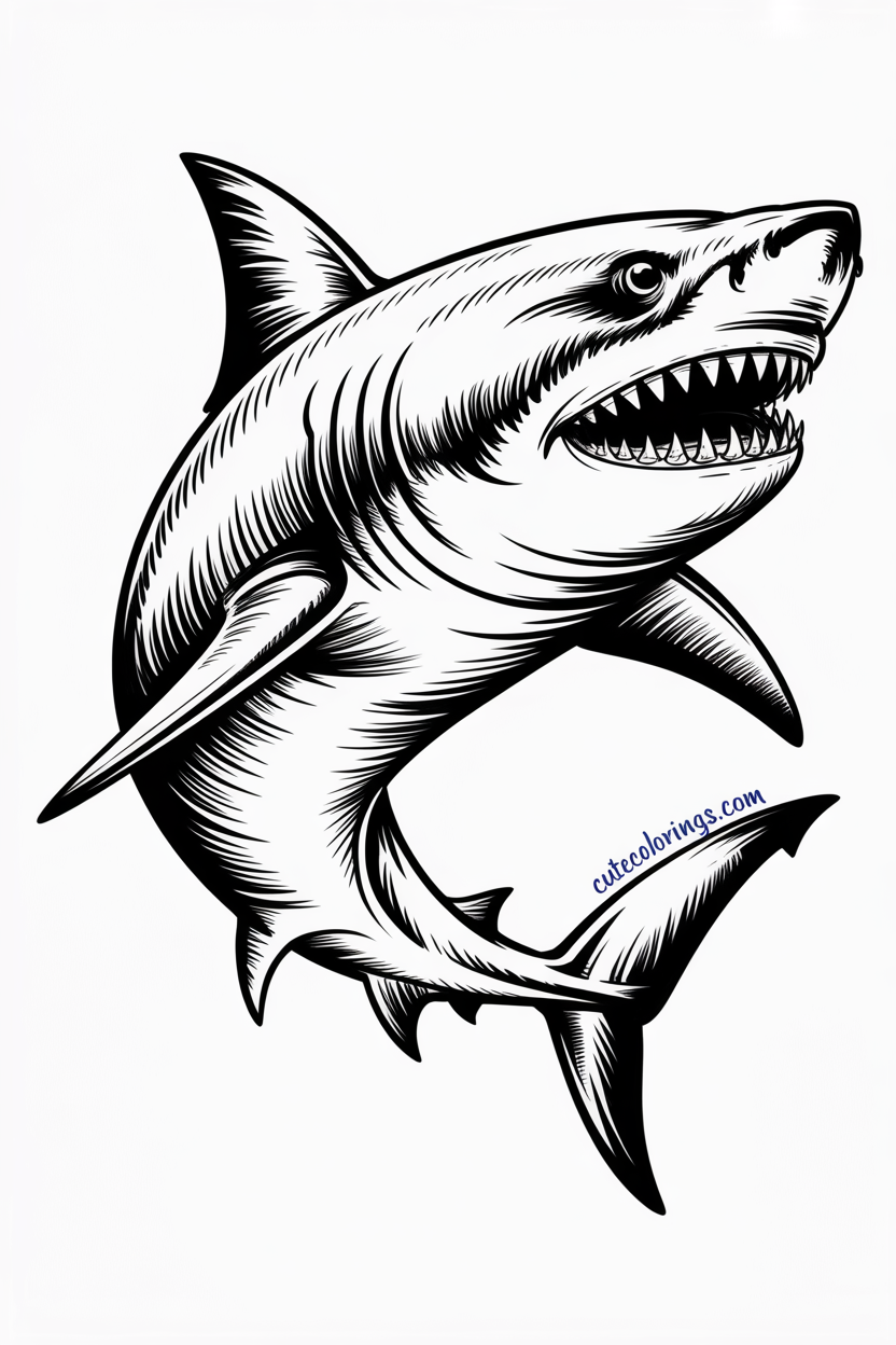 Heavily detailed shark with intricate skin texture