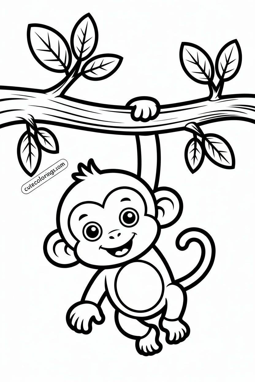 Small cute monkey holds on with a cheerful smile