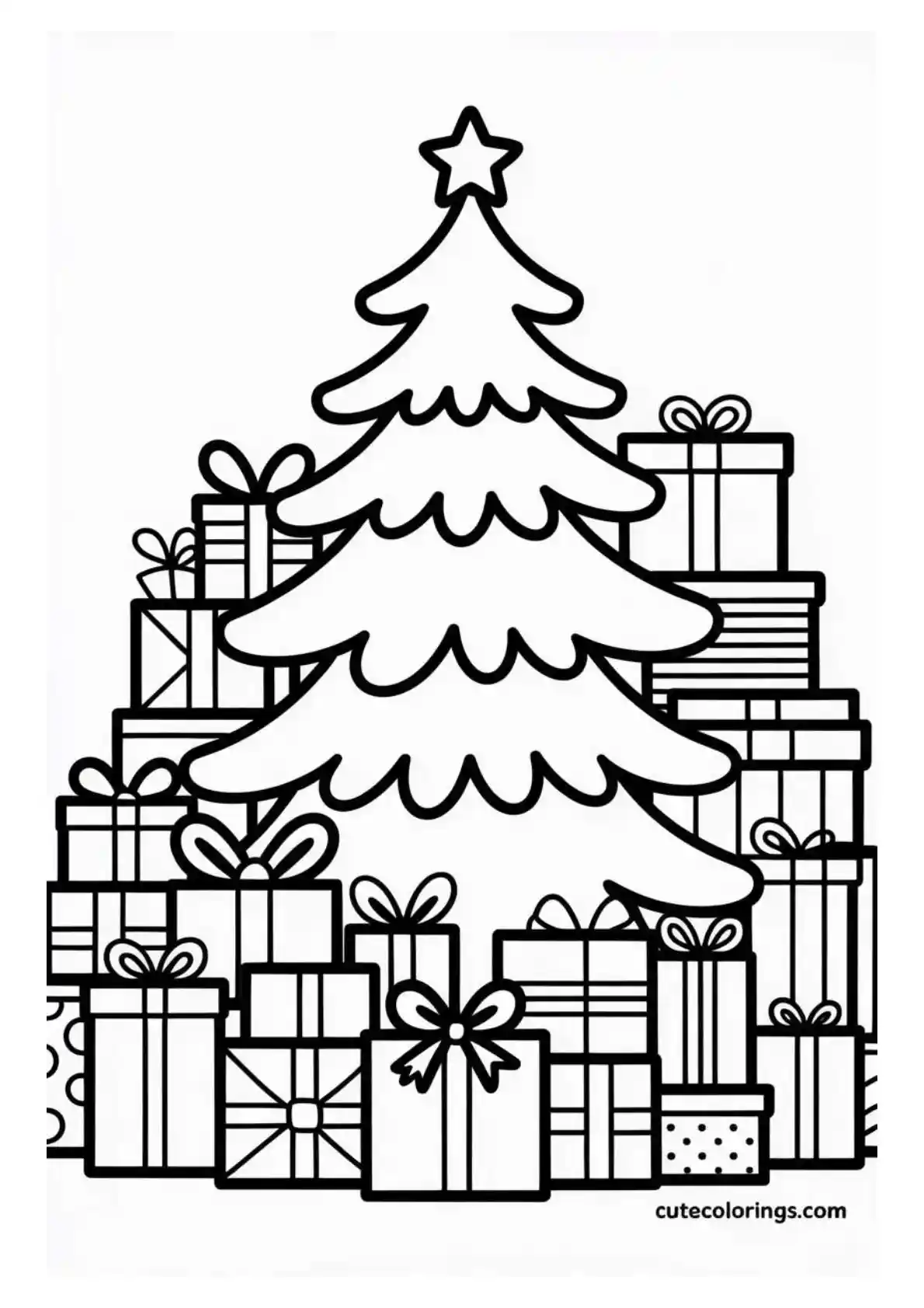 Tree Surrounded by Stacks of Presents