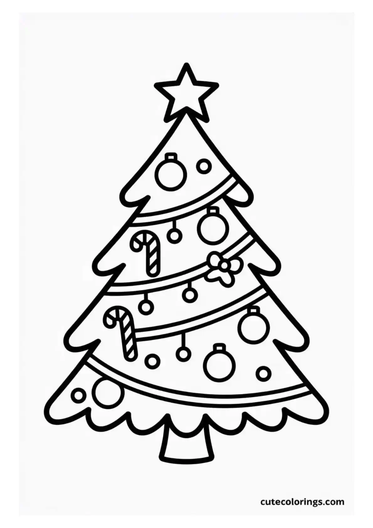 Tree with Ribbon Garland and Ornaments