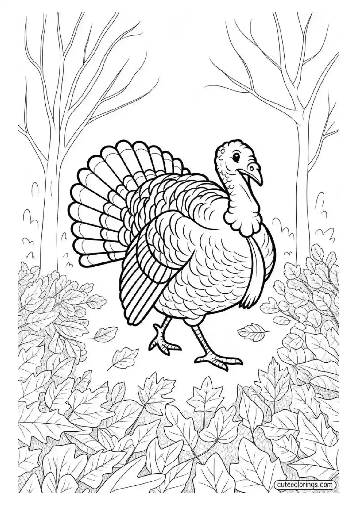 Turkey Coloring Pages Autumn Leaves