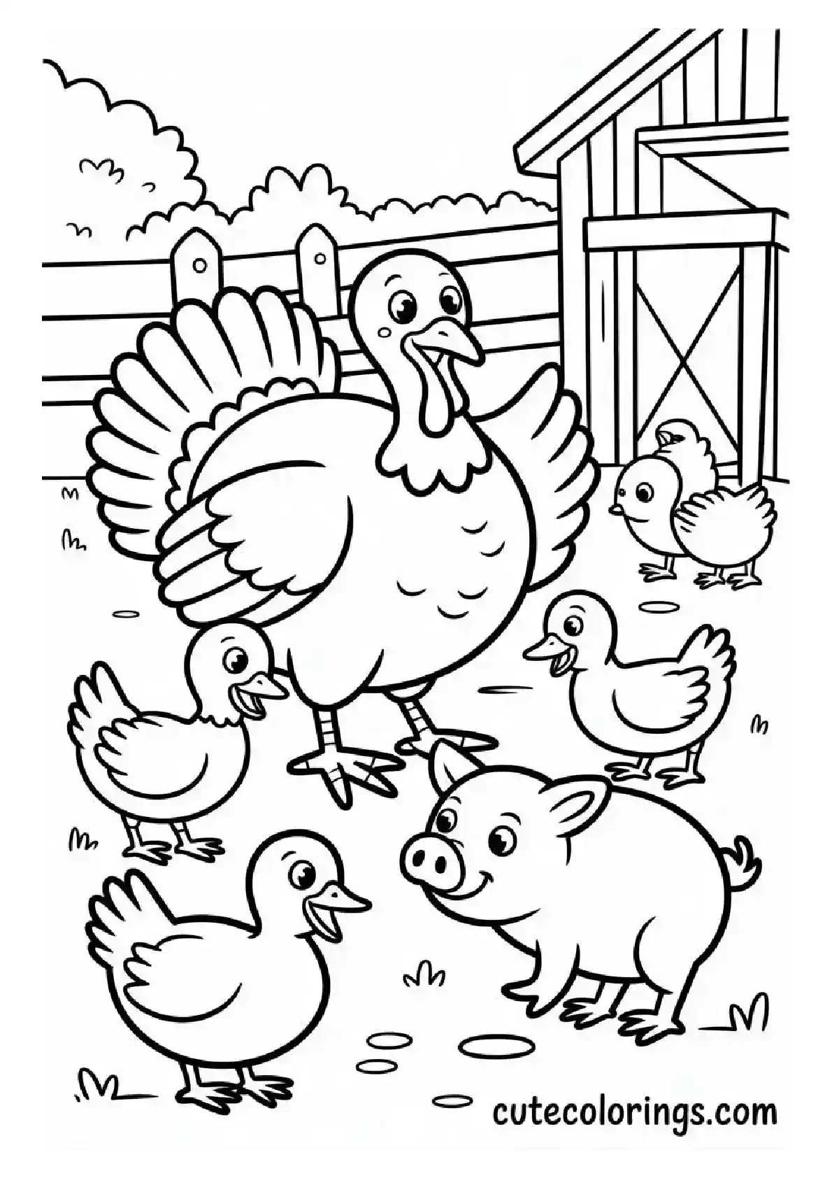 Turkey Coloring Pages Farm Family"