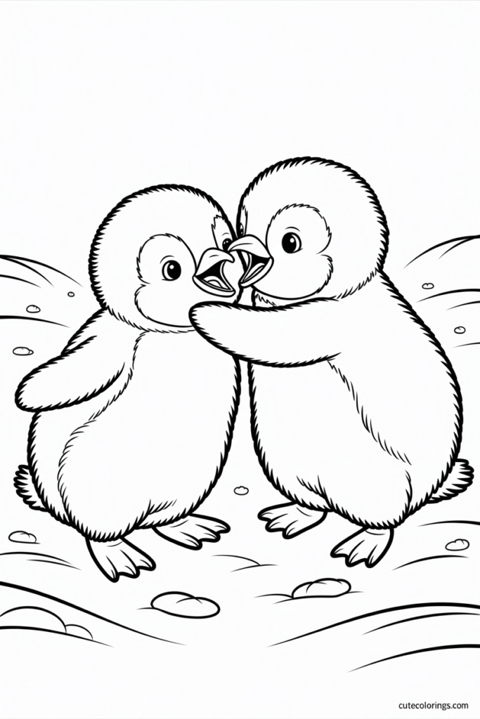 Two Baby Penguin Chicks Playing Happy