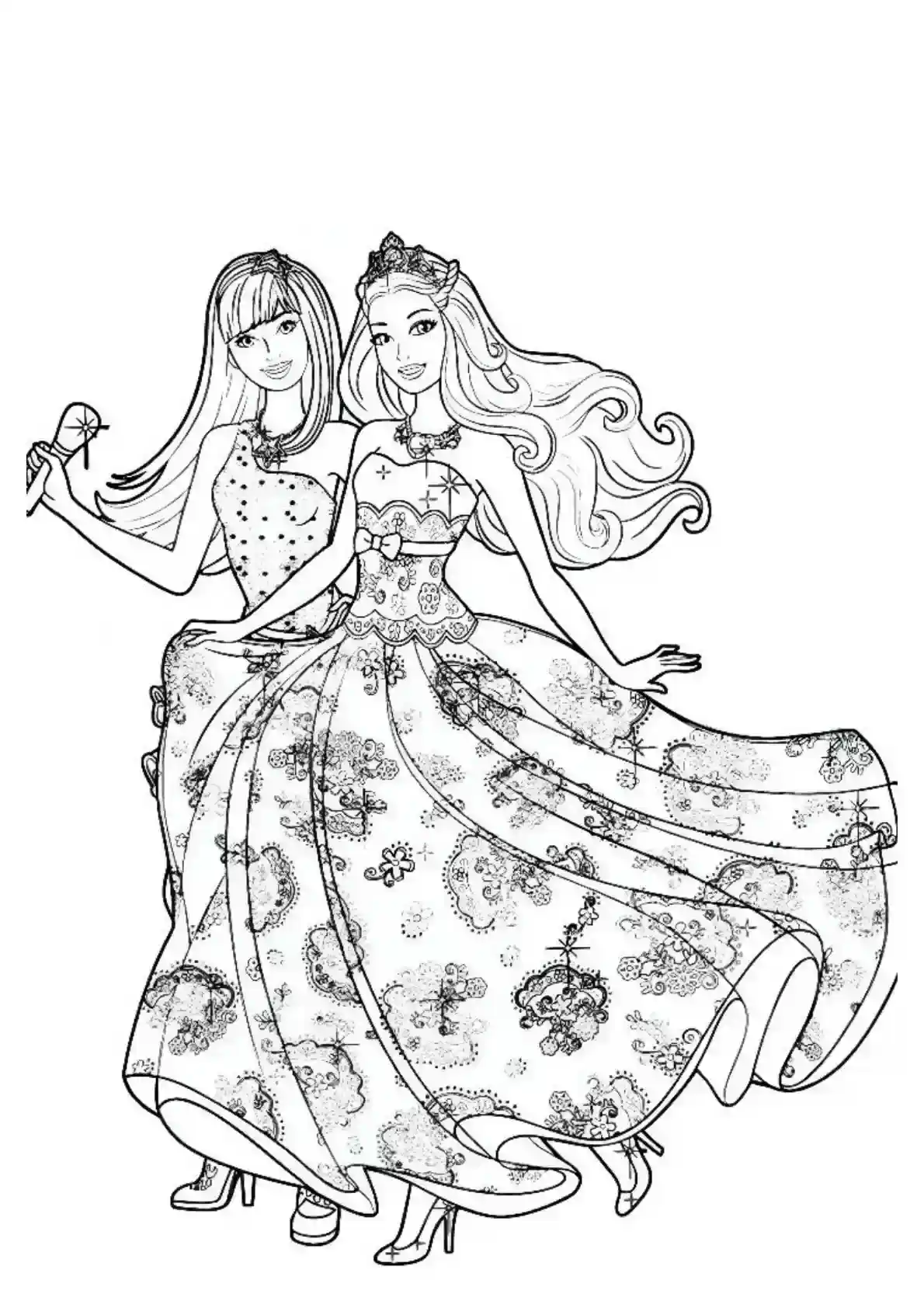 Two Barbies in Ornate Party Dresses