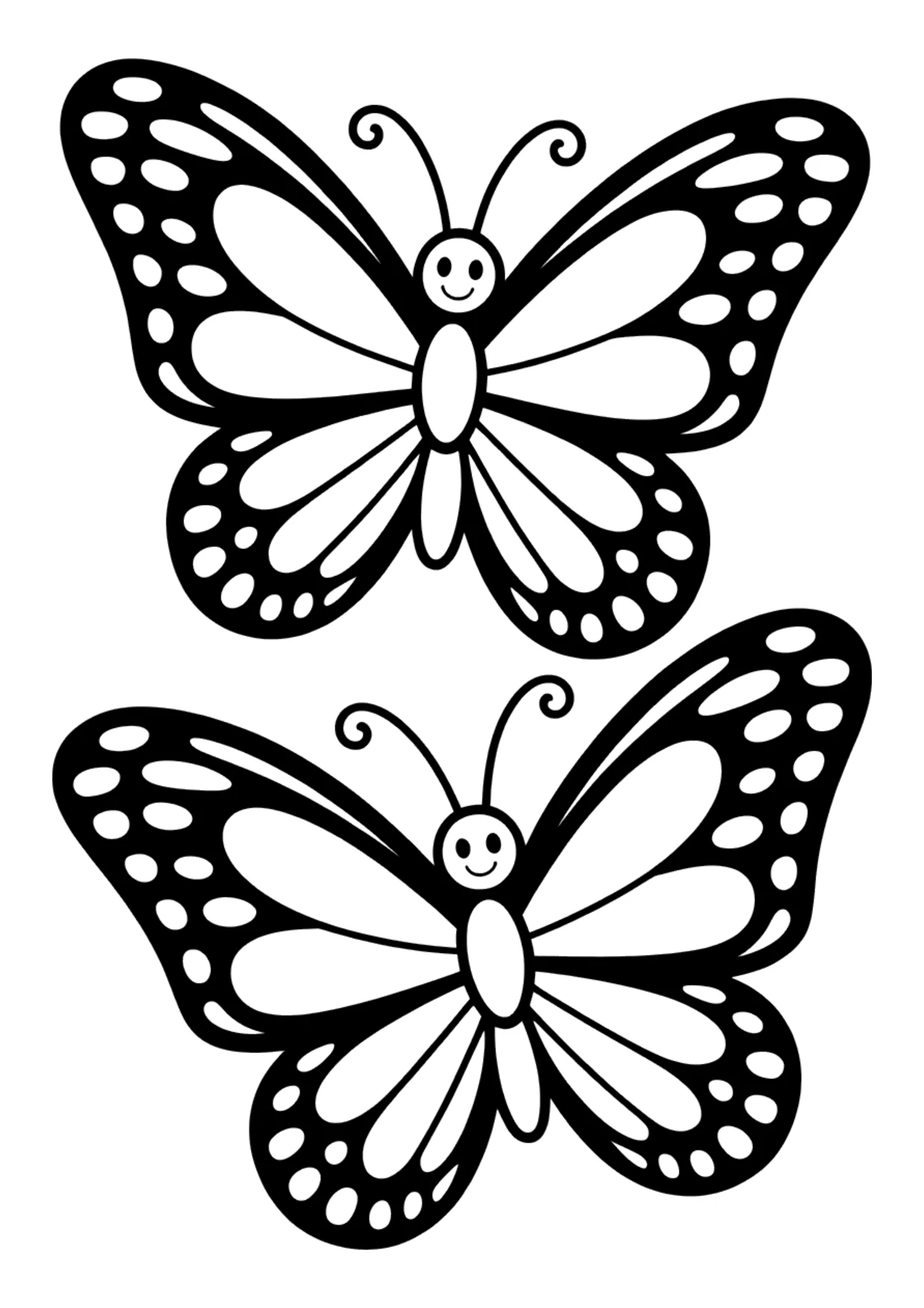 Coloriage facile de deux papillons souriants