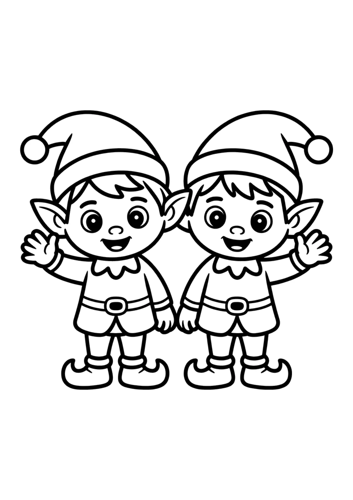 Dibujo fácil de dos lindos duendes amigos para colorear