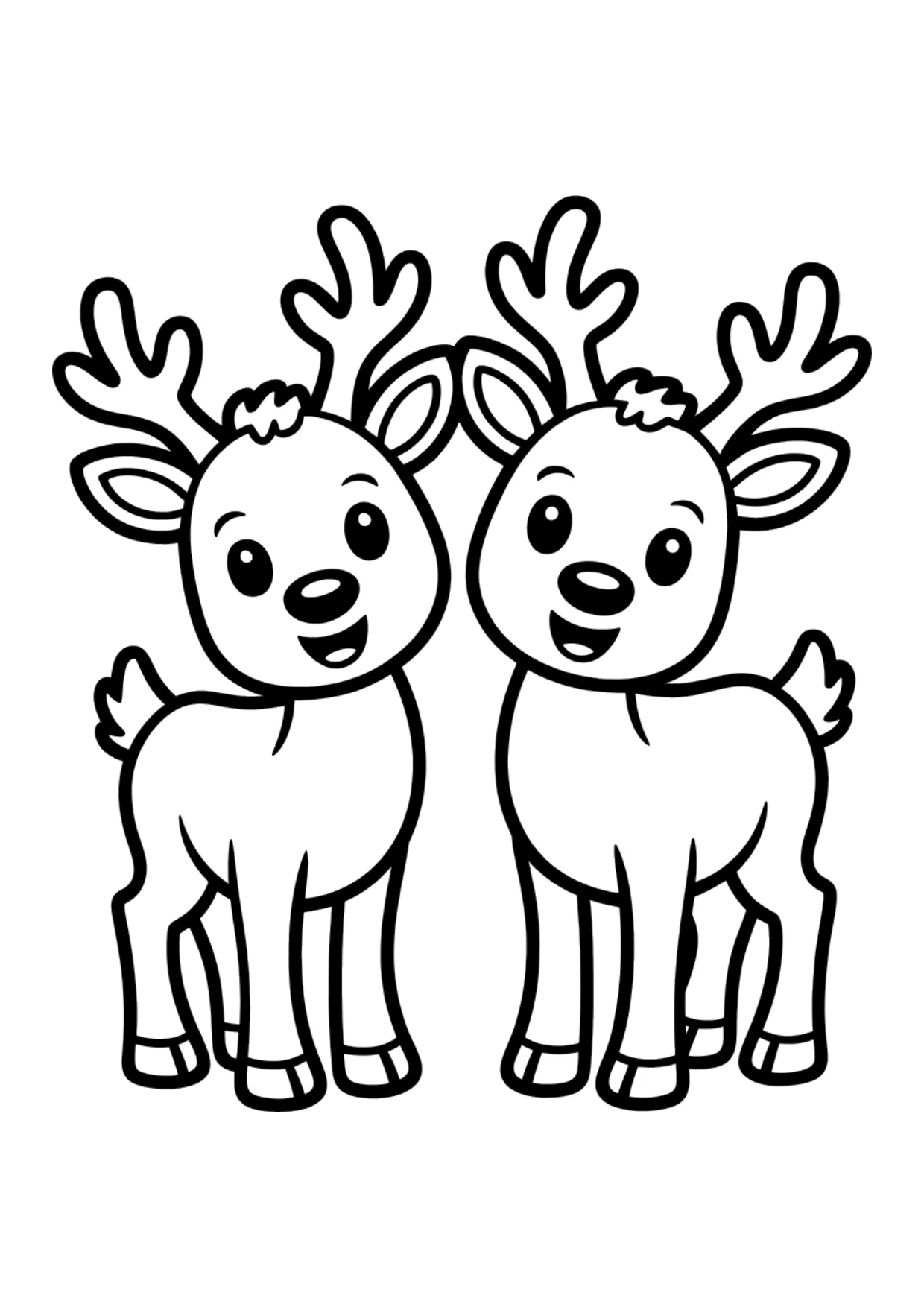Desenho fácil de duas renas amigas fofas para colorir