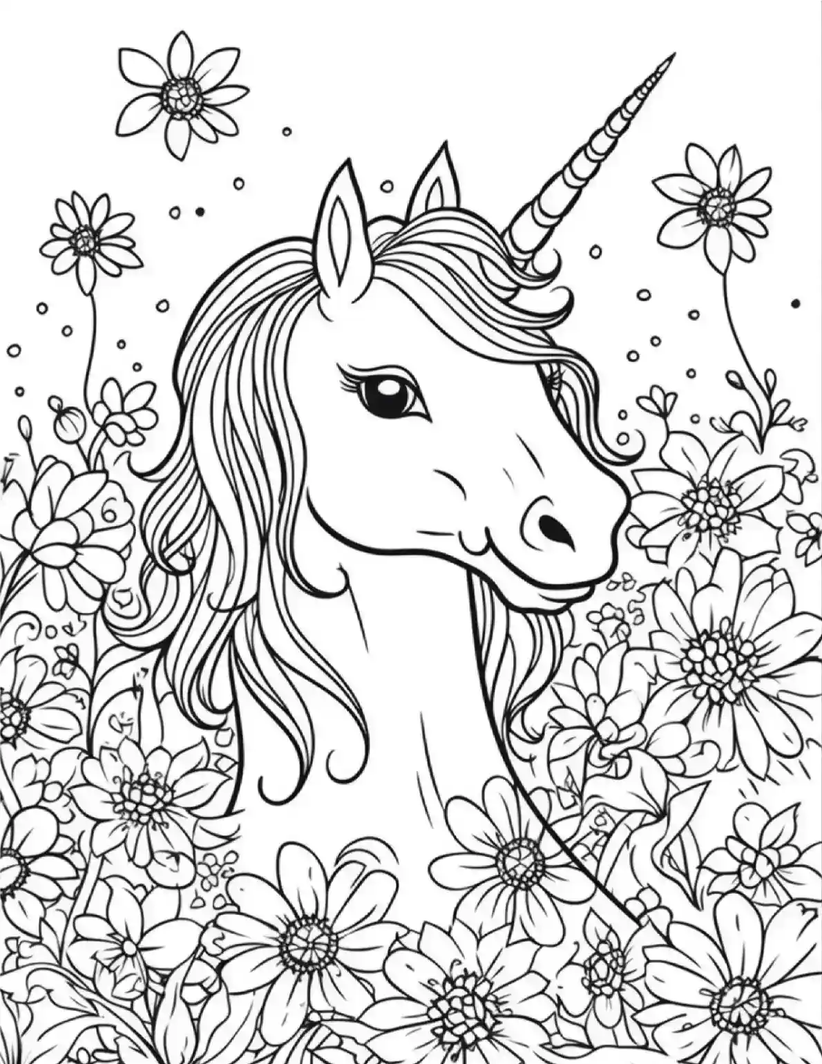 Unicorn Coloring Pages Detailed Flowers