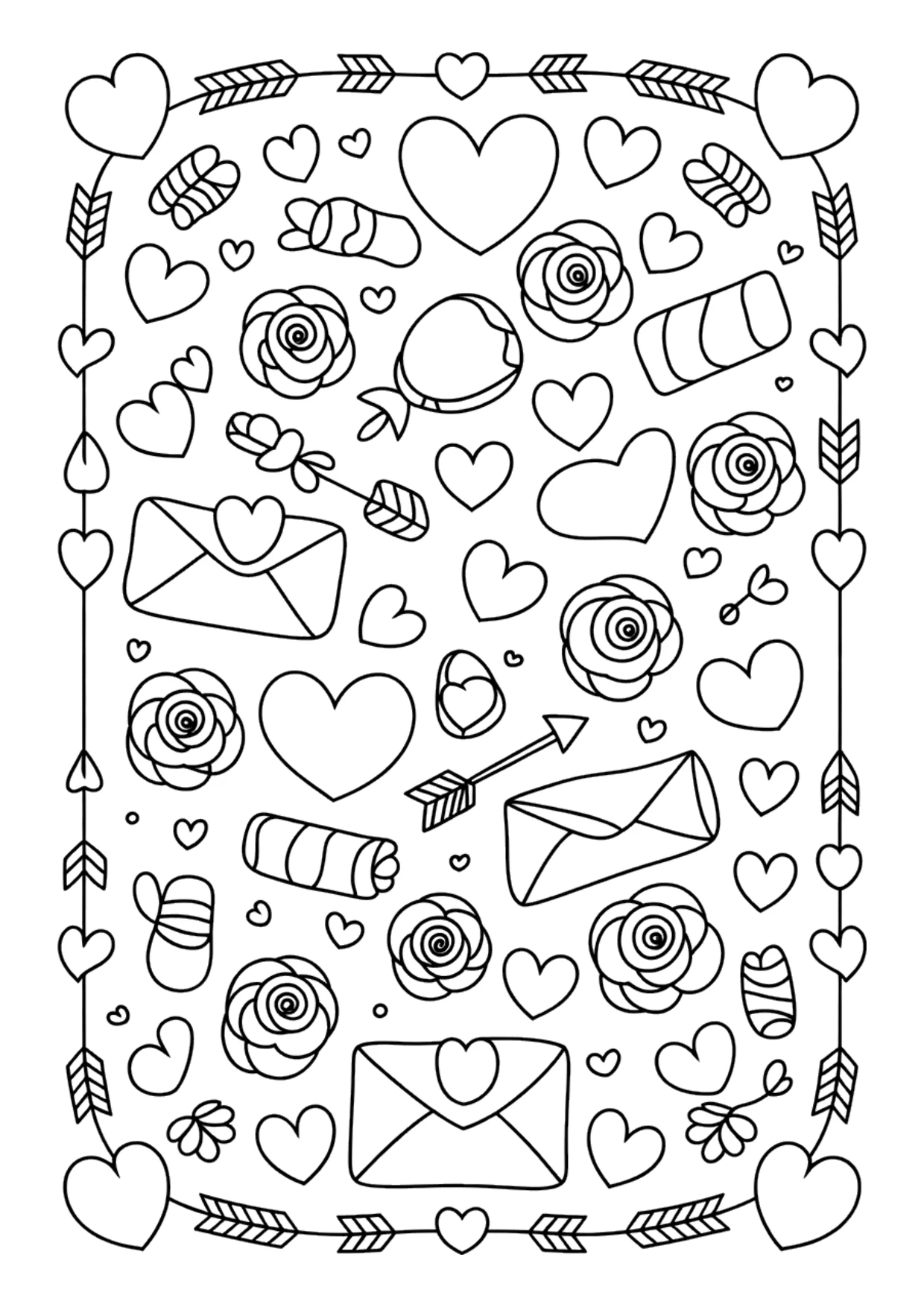 Coloriage détaillé de motifs de la Saint-Valentin