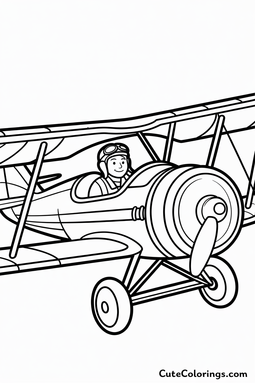 Classic biplane with happy pilot, detailed wings