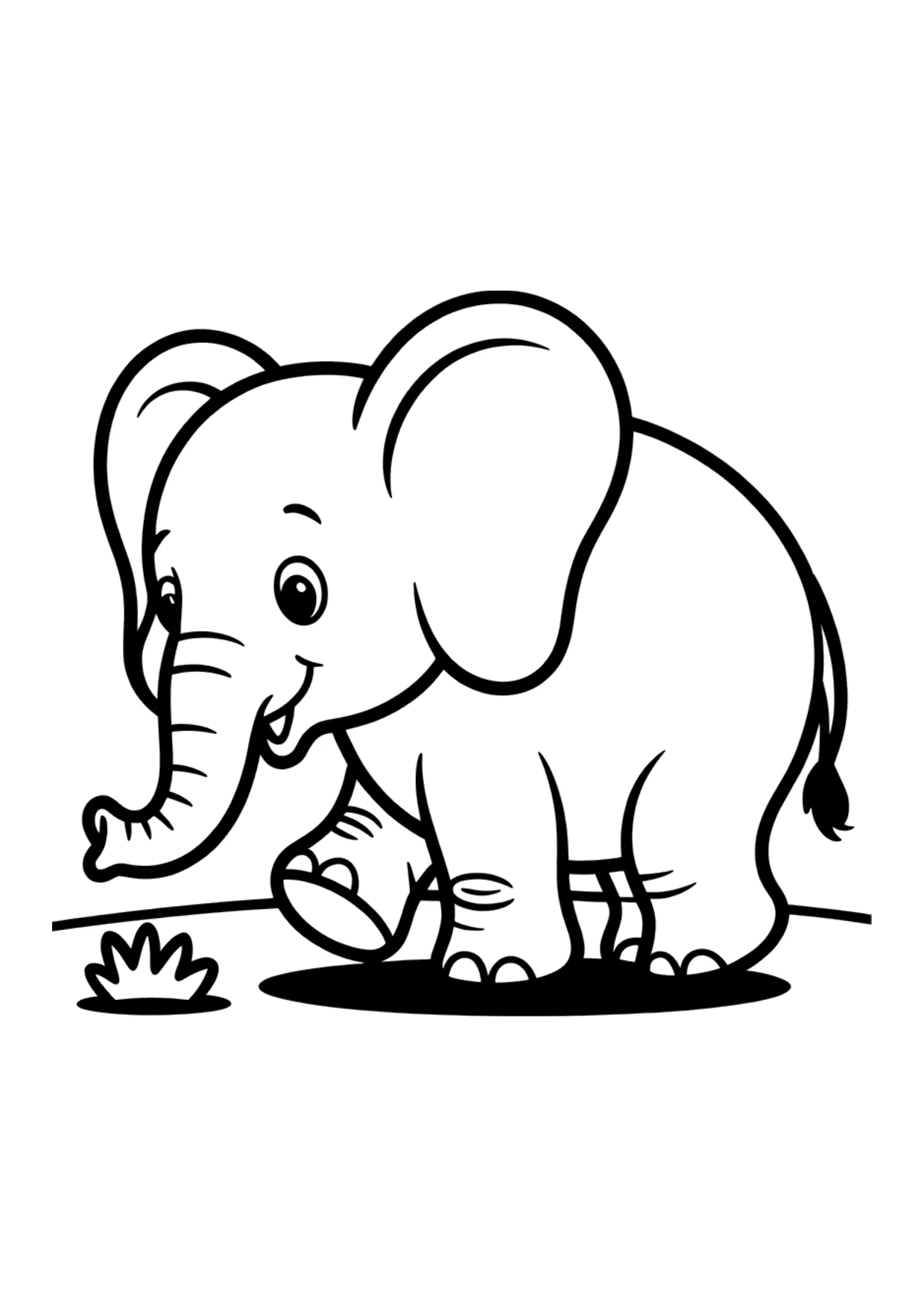 Dibujo fácil para colorear de un lindo elefante caminando