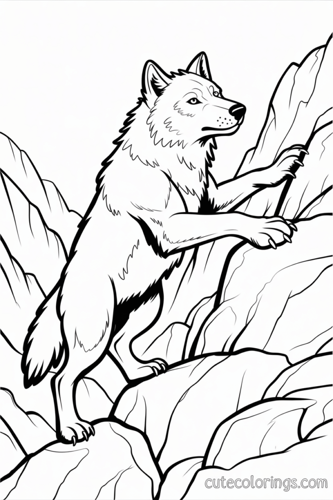 Wolf Climbing Rocky Mountain Coloring