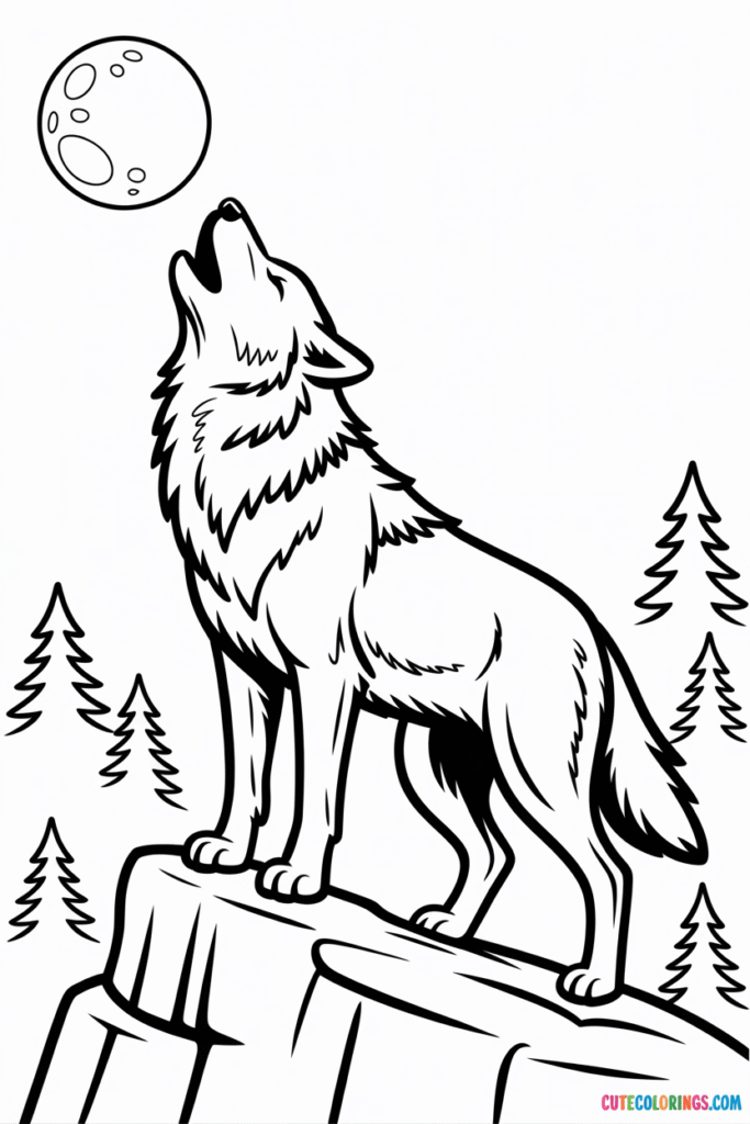Wolf Howling at Moon on Cliff Page