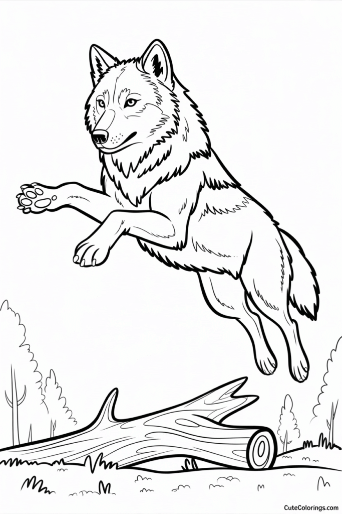 Wolf Jumping Over Log Action Page