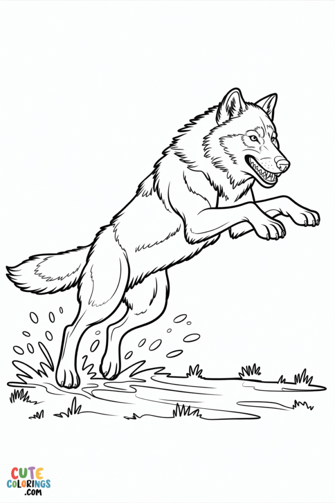 Wolf Leaping Action Pose Coloring