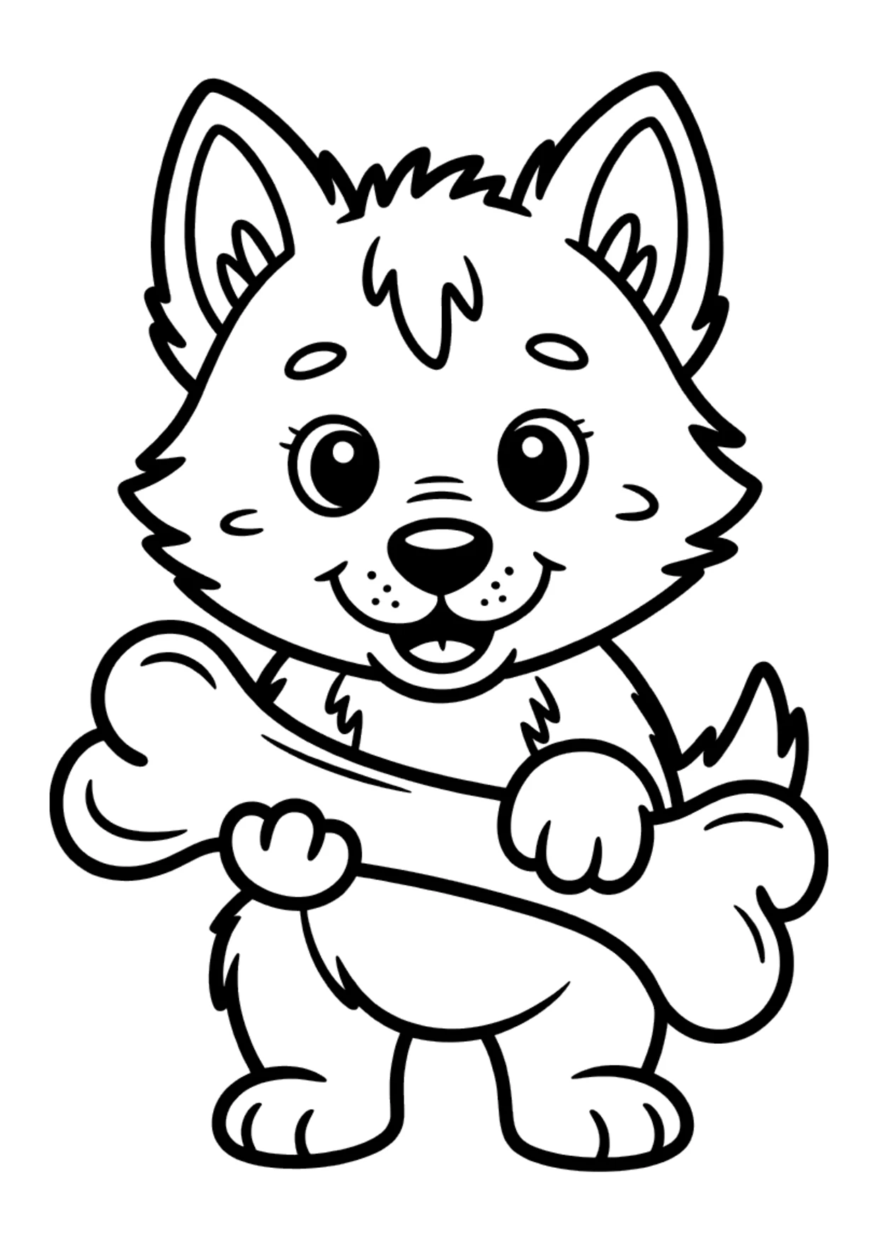 Desenho fácil de um filhote de lobo com um osso para colorir