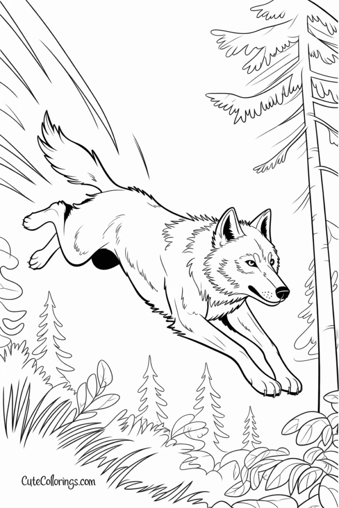 Wolf Running Through Forest Coloring