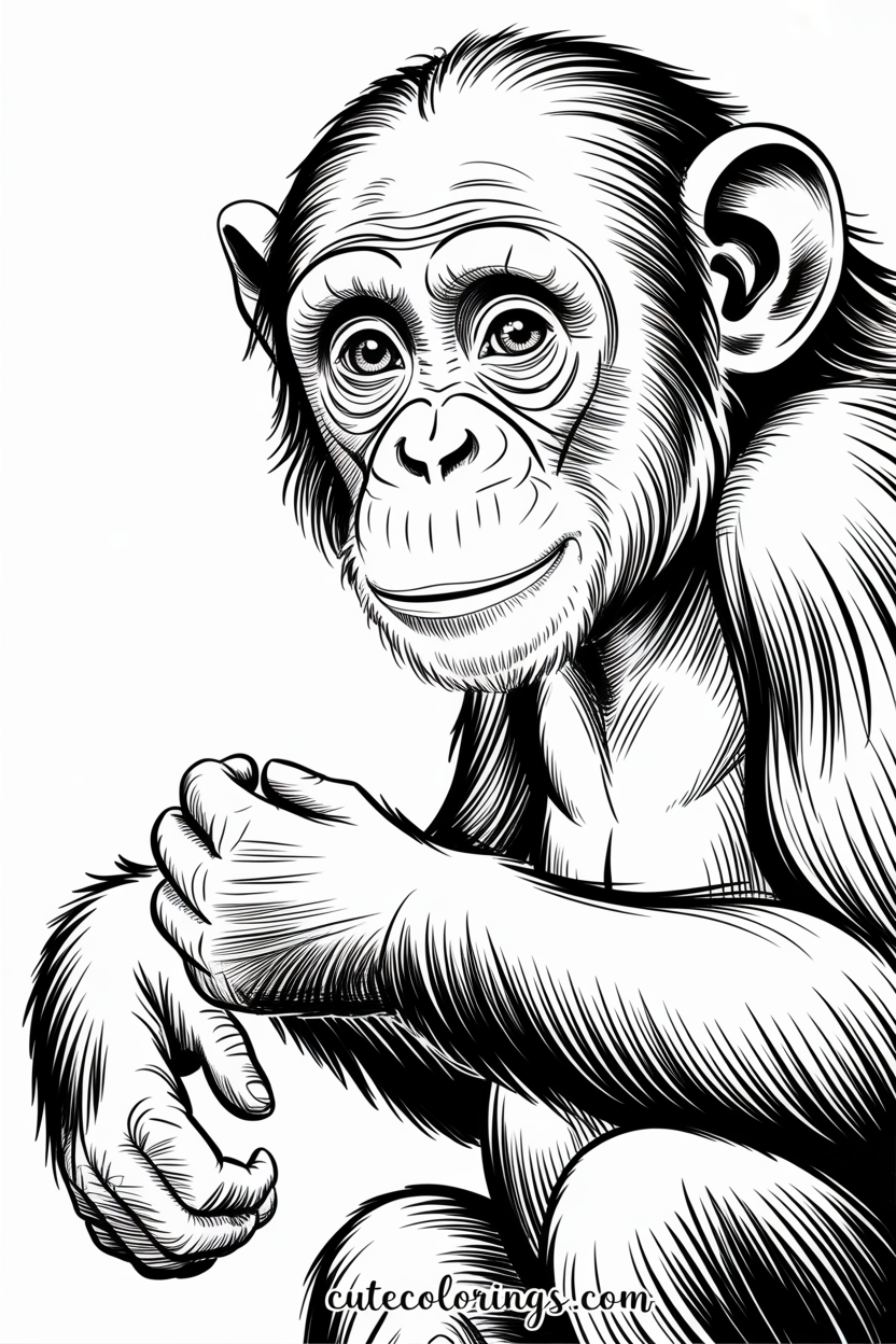 Close-up of a clever young chimp with clasped hands