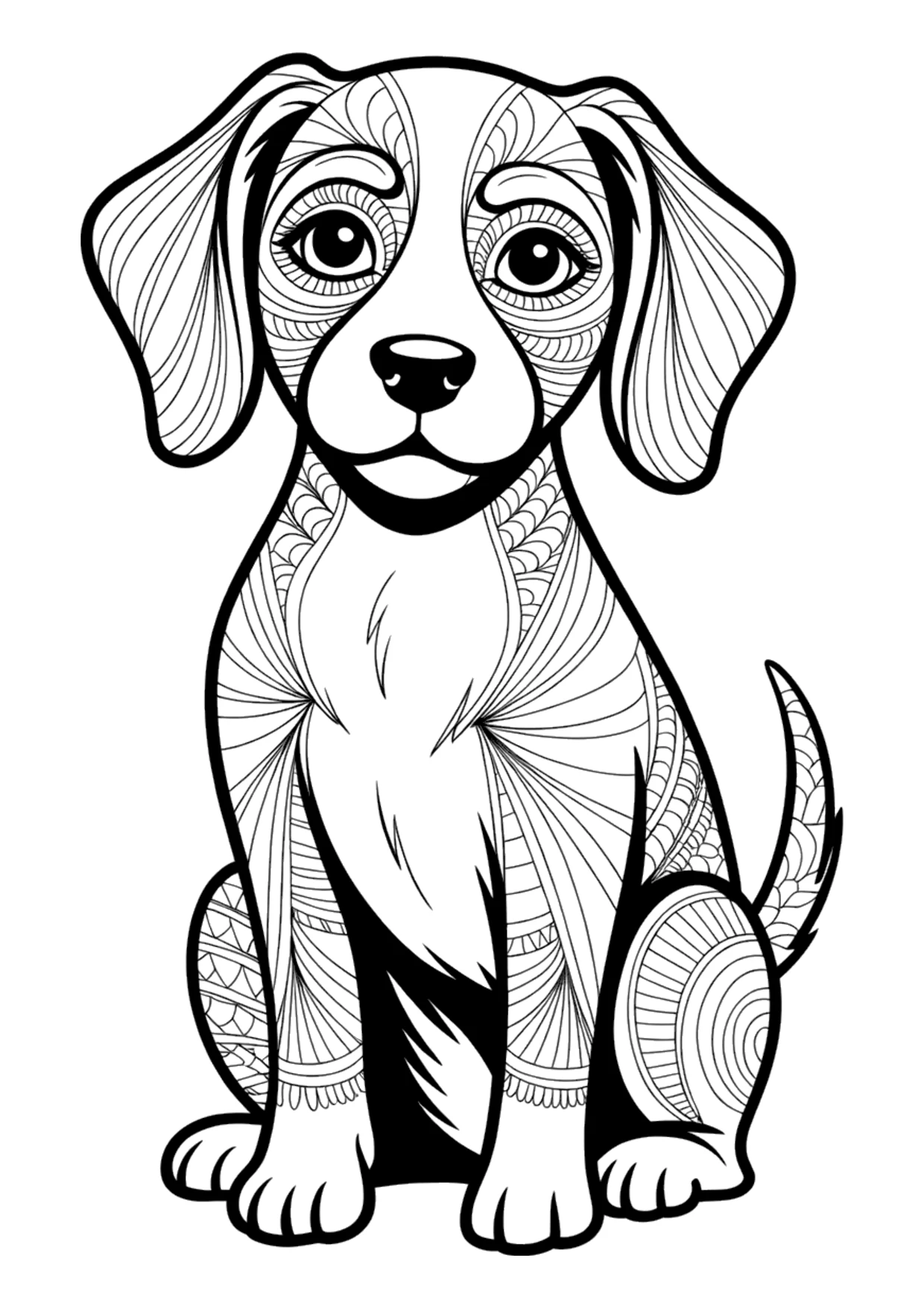 Coloriage détaillé zentangle d'un chien assis