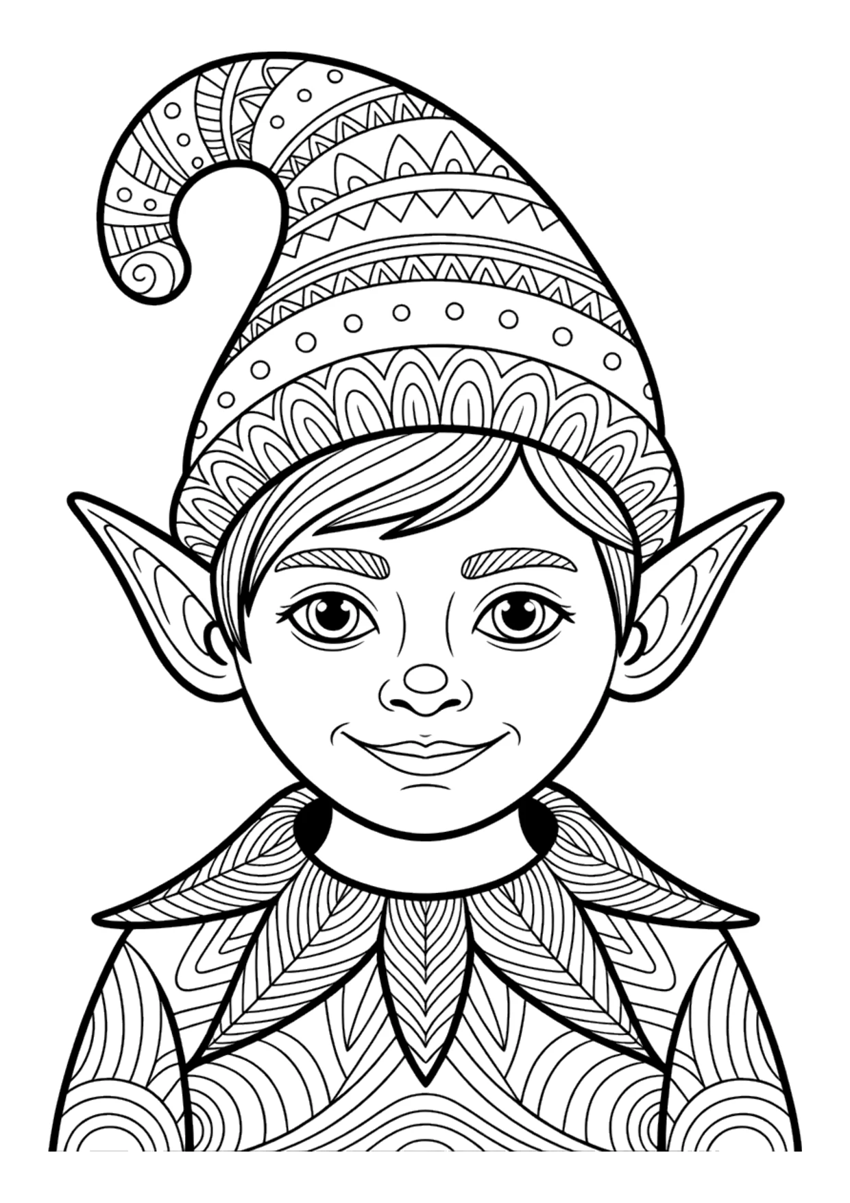 Dibujo de un duende zentangle con patrones intrincados para colorear, para adultos