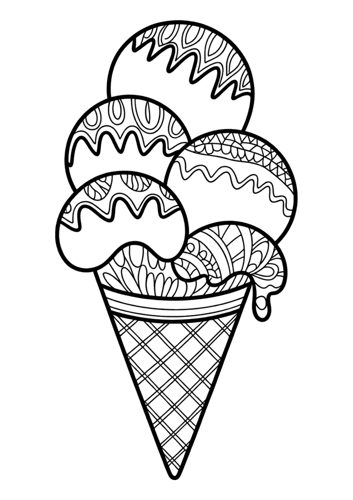 Detailliertes Zentangle-Ausmalbild einer Eiswaffel