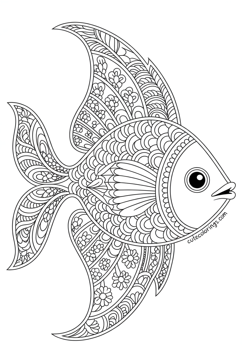 Decorative fish with intricate zentangle scale art