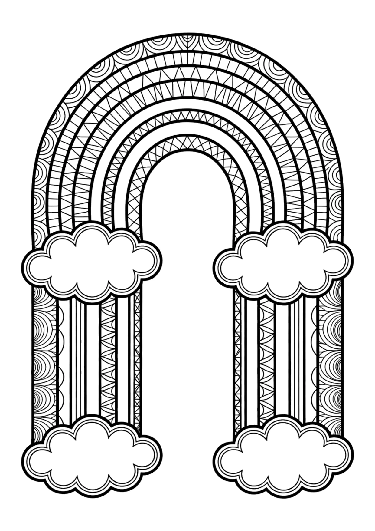 Dibujo detallado de un arcoíris zentangle para colorear