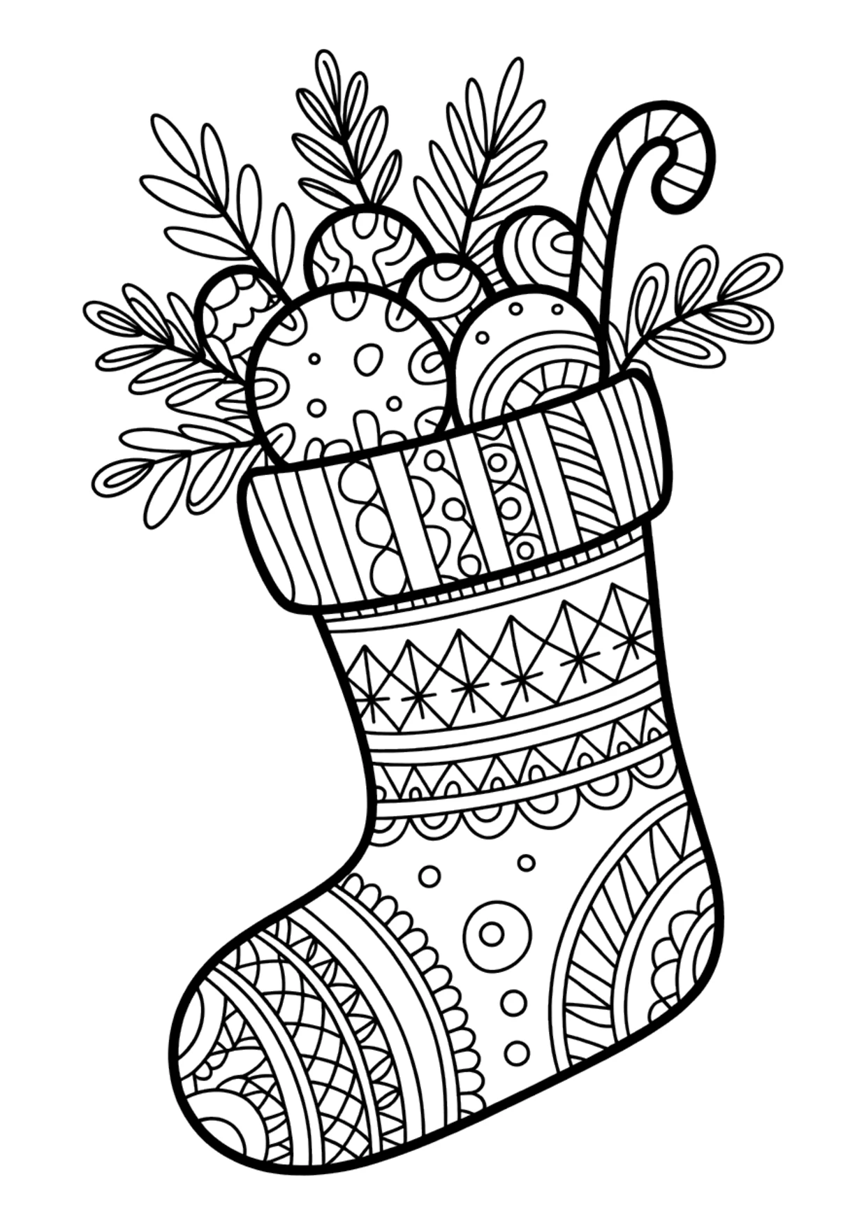 Dibujo de calcetín de Navidad zentangle para adultos para colorear